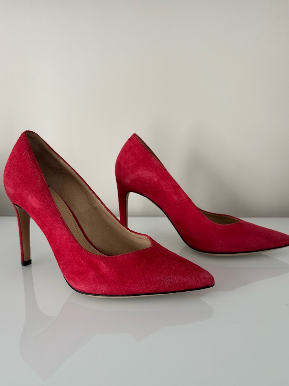 Sandro Classic Women's Coral Suede Pointed-Toe Pumps Made in France